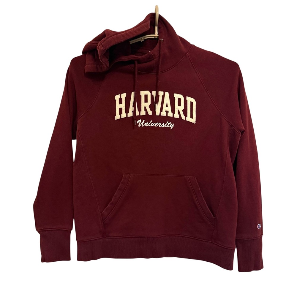 Harvard University Hoodie Maroon Burgundy Champion Pullover Large‎ Raglan Stitch